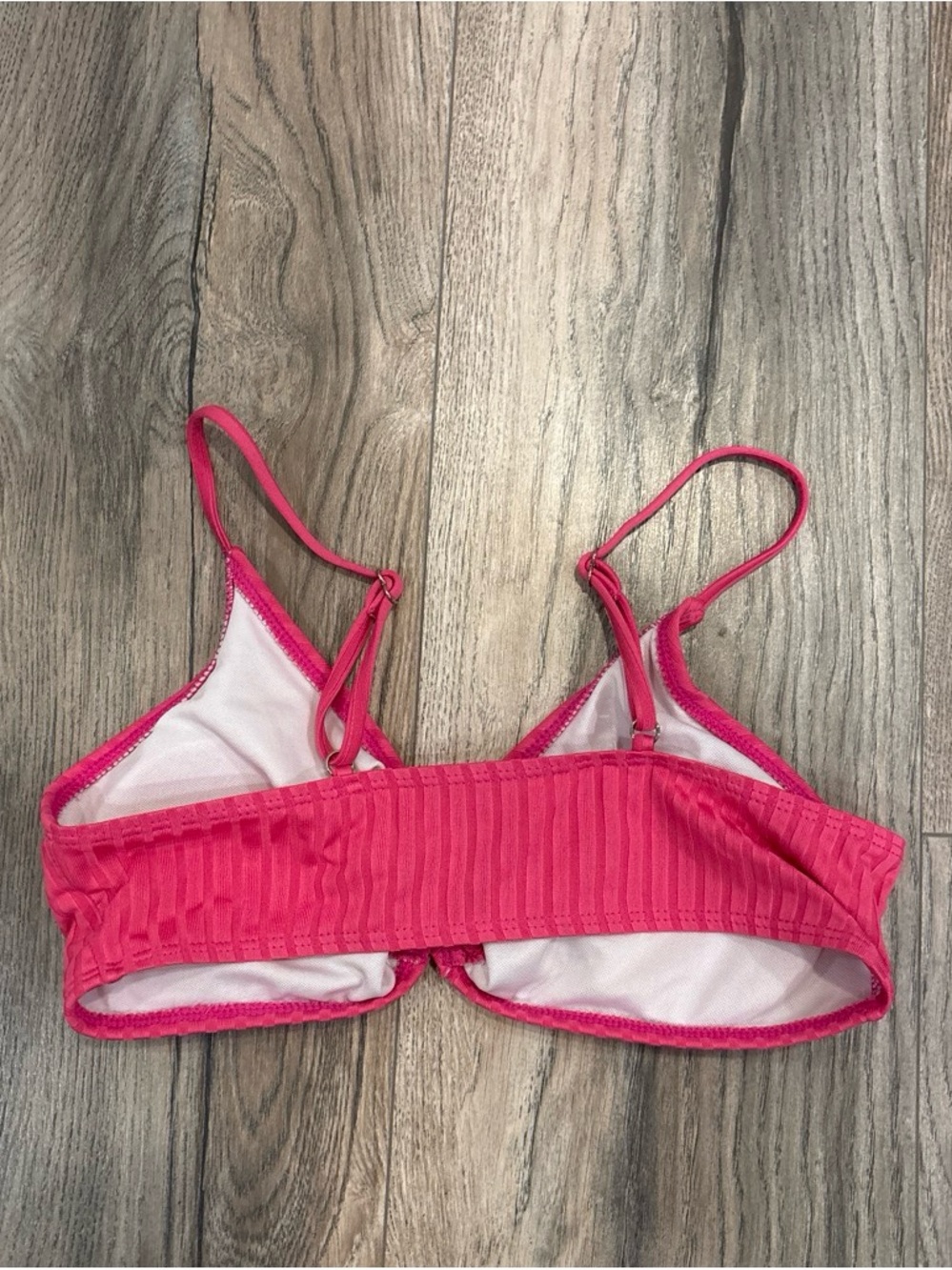 SHEIN Hot Pink Ribbed Bikini Top